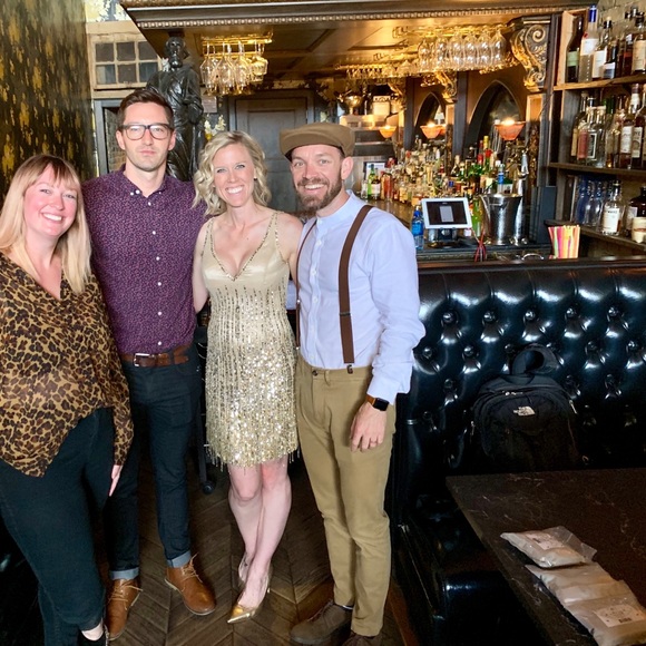 Atelier Alyce Satin Rouge Collection Gold Dress Sz 4 Women Evening Cocktail EUC - Picture 6 of 9